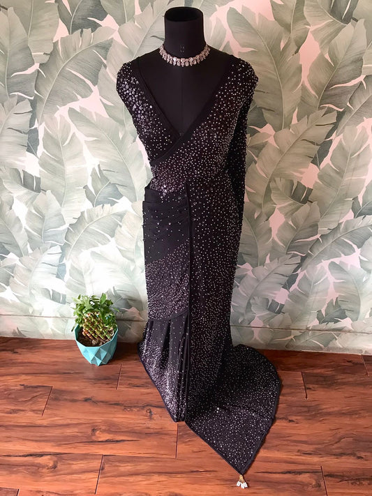Black sequins saree Partywear sari blouse Indian sarees
