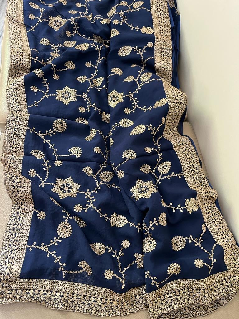Floral sequence gorgette Indian sarees