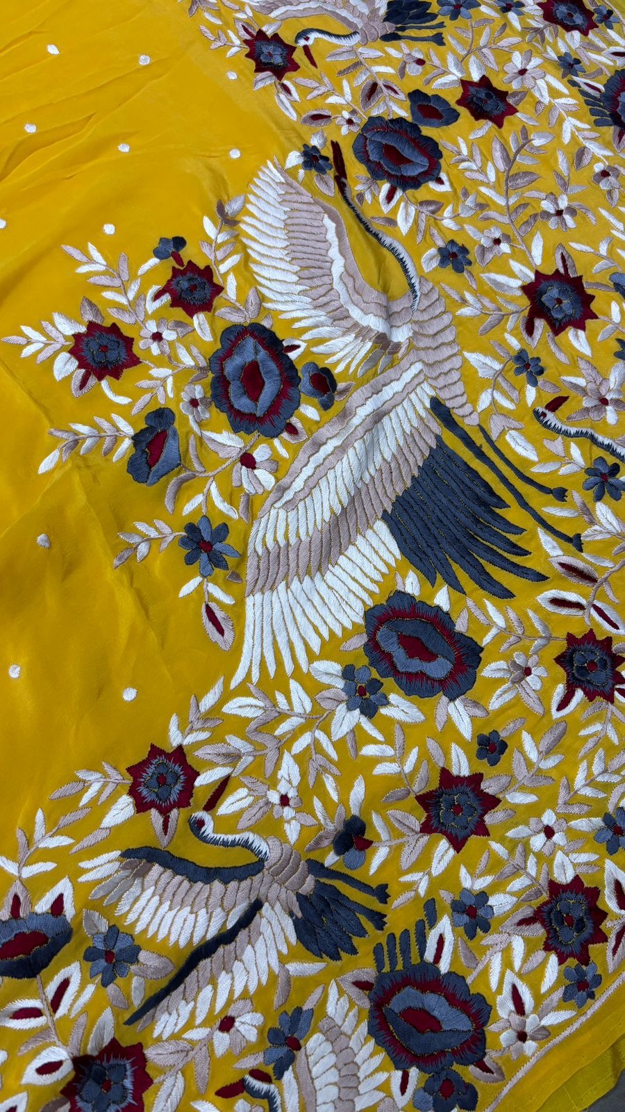 Yellow Parsi saree authentic Parsi Gara saree