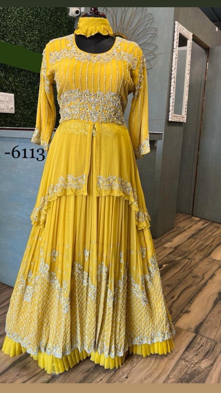 Yellow Indowestern Dress Sangeet dress Bridesmaid dress – Safrina Fashion