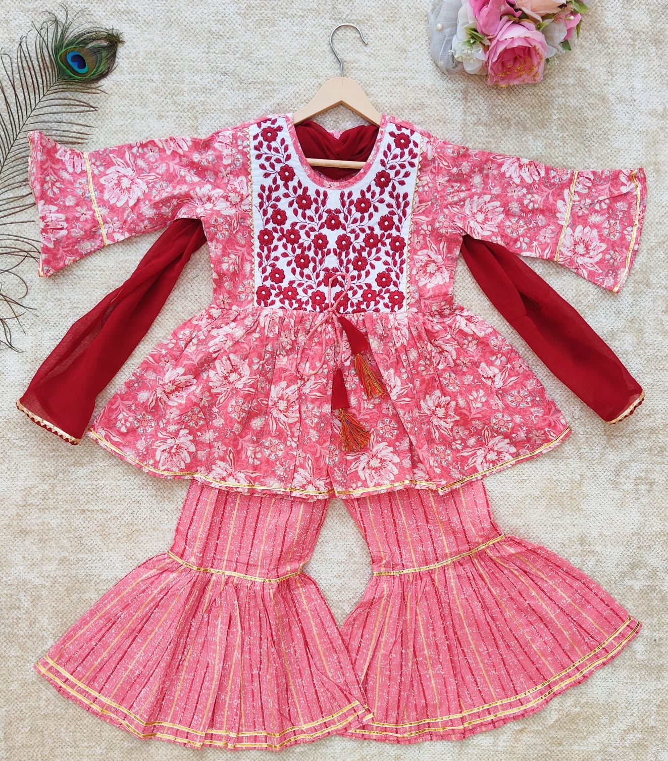 Peachy kurta sharara kids dress