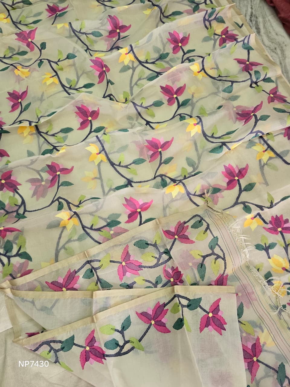 Ravika muslin saree jamdani saree handwork saree blouse