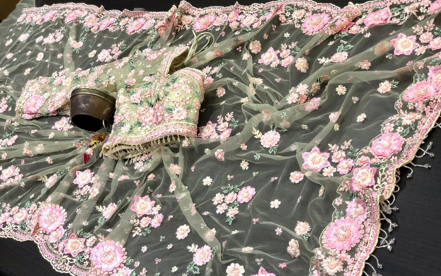 Designer inspired saree net saree floral heavy embroidery sarees blouse