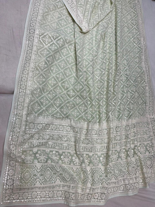Sequins Chikankari Gorgette Saree Indian saree