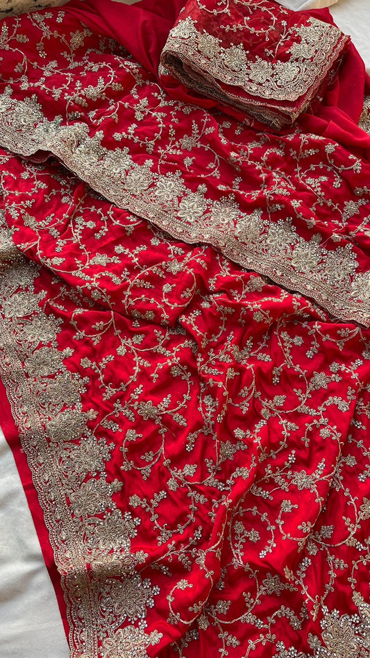 Red Bridal Crepe Embroidered Sarees