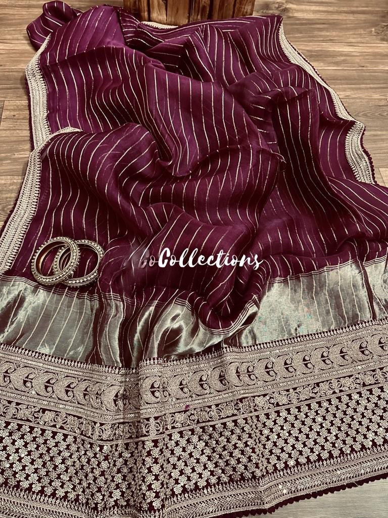 Rumani organza striped silk saree