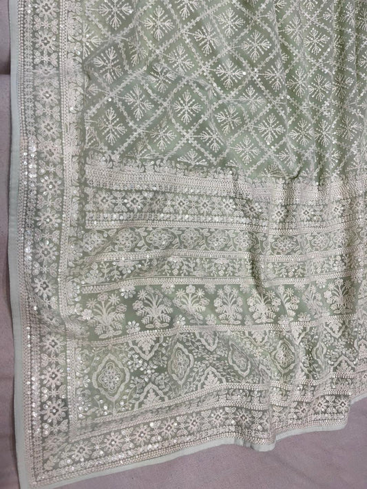 Sequins Chikankari Gorgette Saree Indian saree