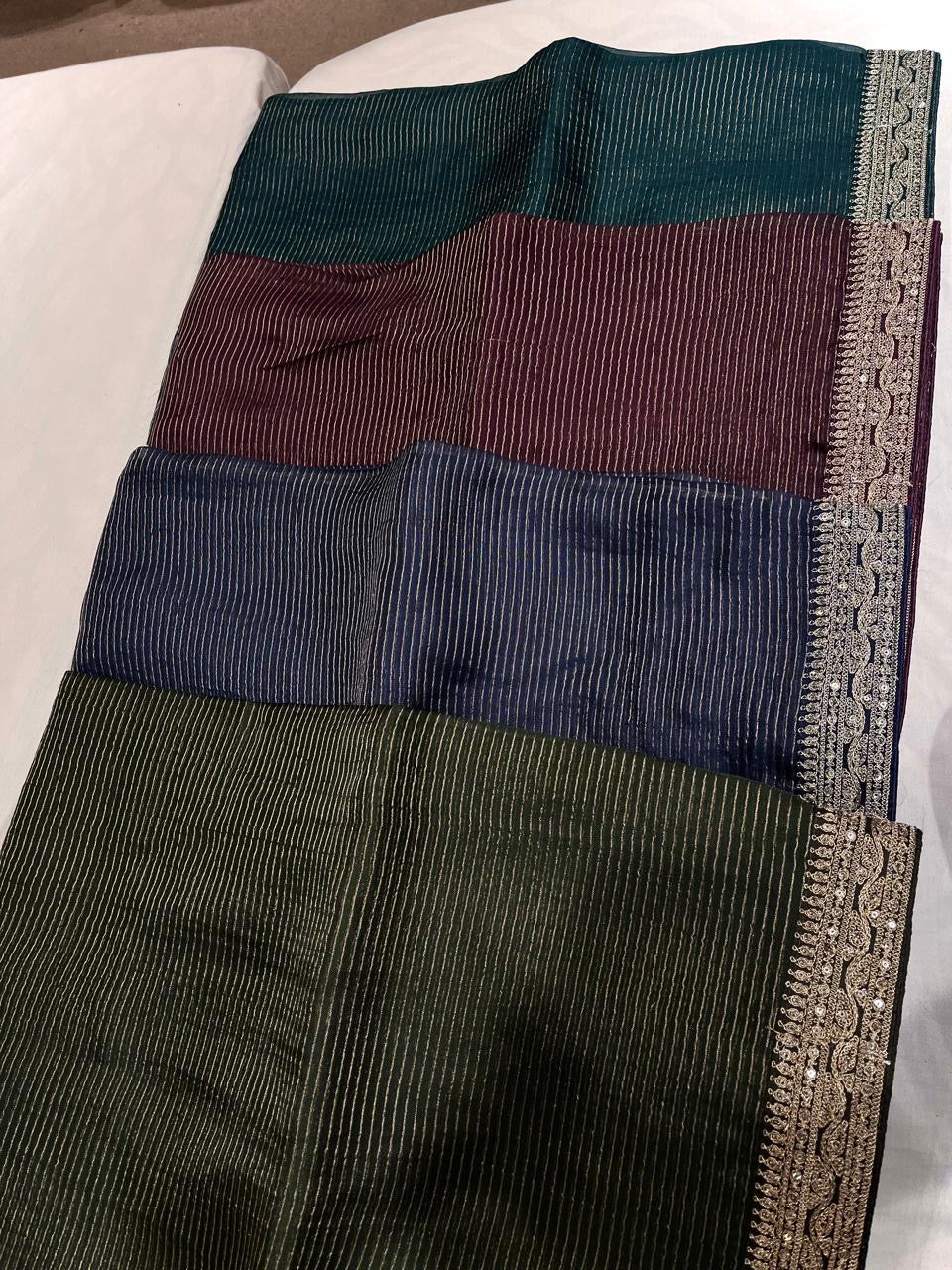 Ajrakh inspired Organza saree Striped Saree Partywear Sari