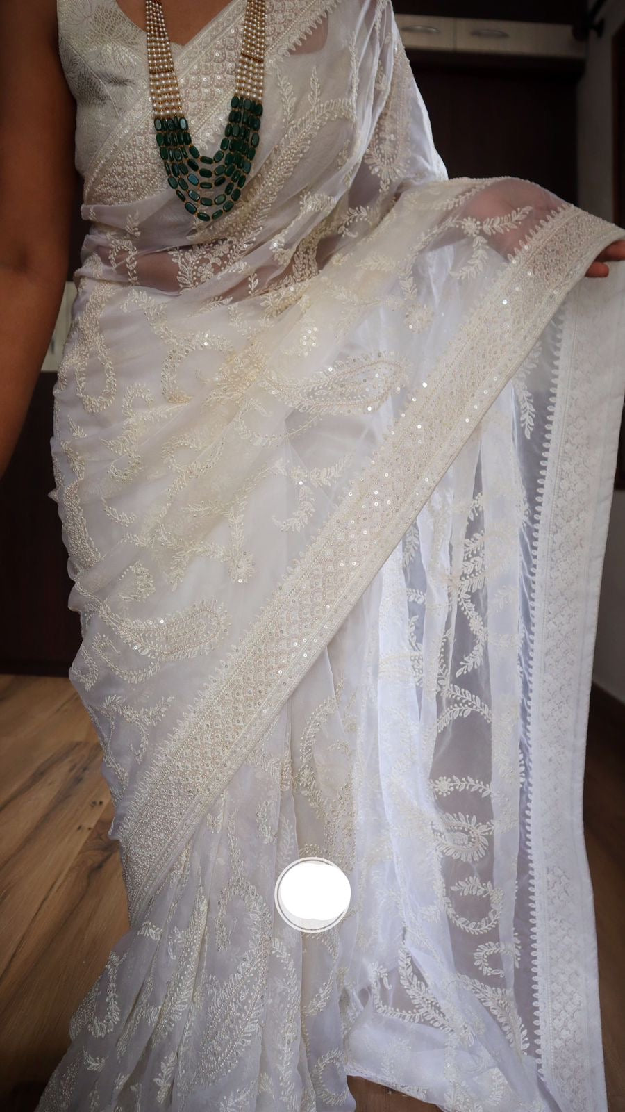 White gracious saree organza saree Chikankari sarees