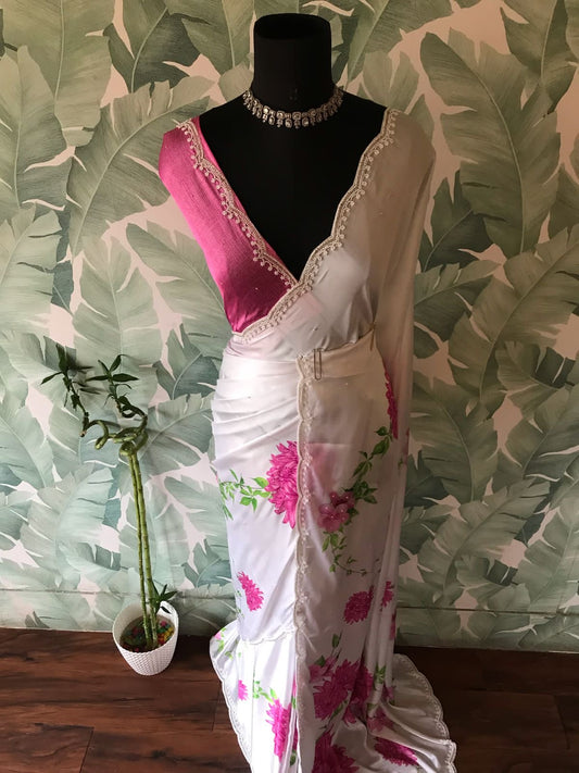 Floral saree satin sarees blouse Partywear sari