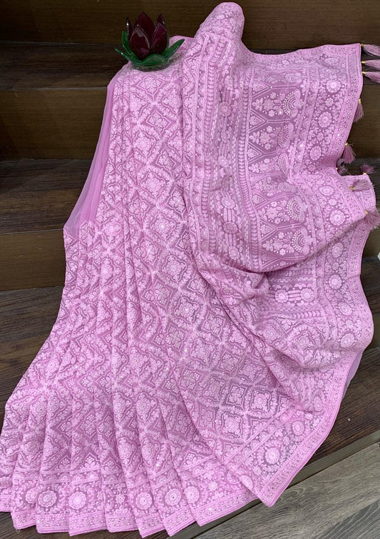 Vanika Chikankari Saree Gorgette Saree Indian Sari