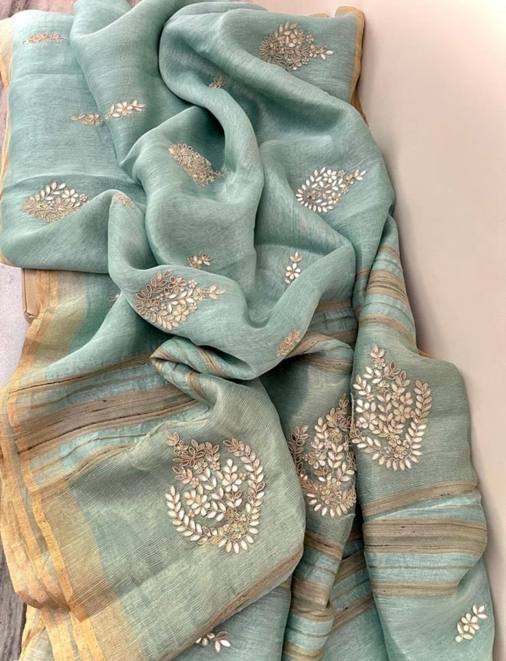 Linen gottapatti saree Indian saree beautiful saris