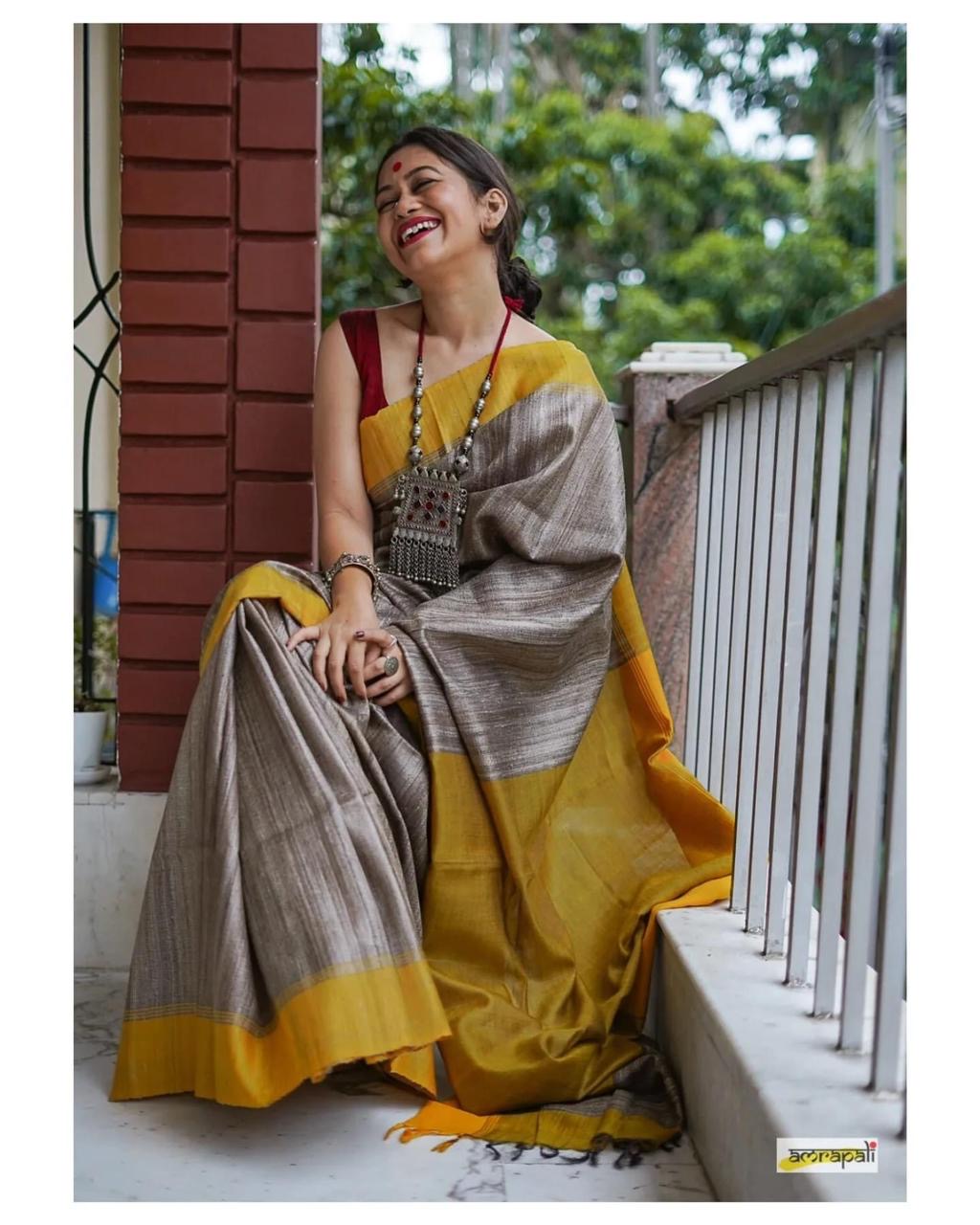 Cotton Saree Grey Saree Women Sari