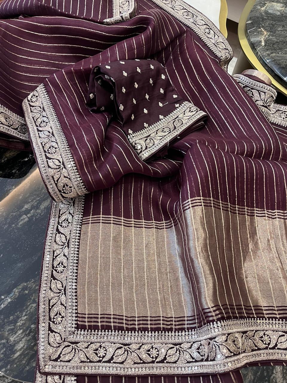 Vanisha organza saree striped saree Partywear sari blouse