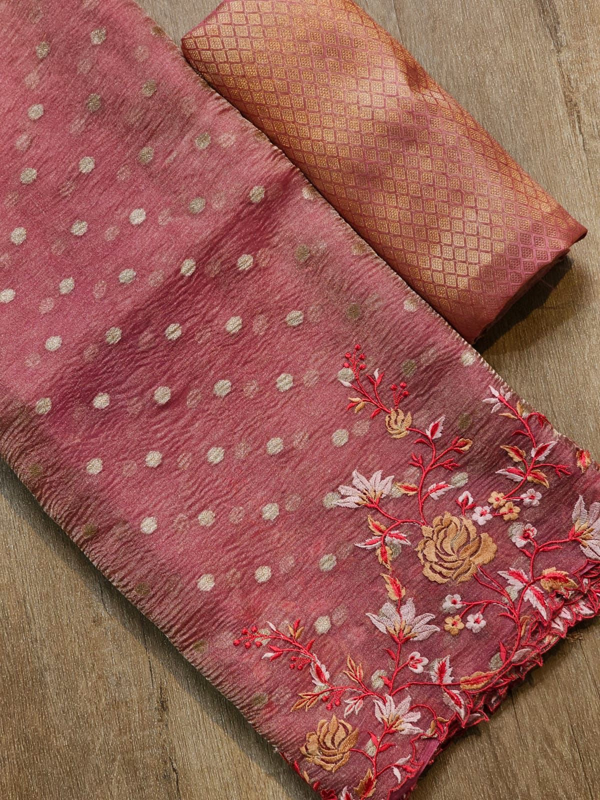 Floral crush tissue saree embroidery saree Banarasi sarees