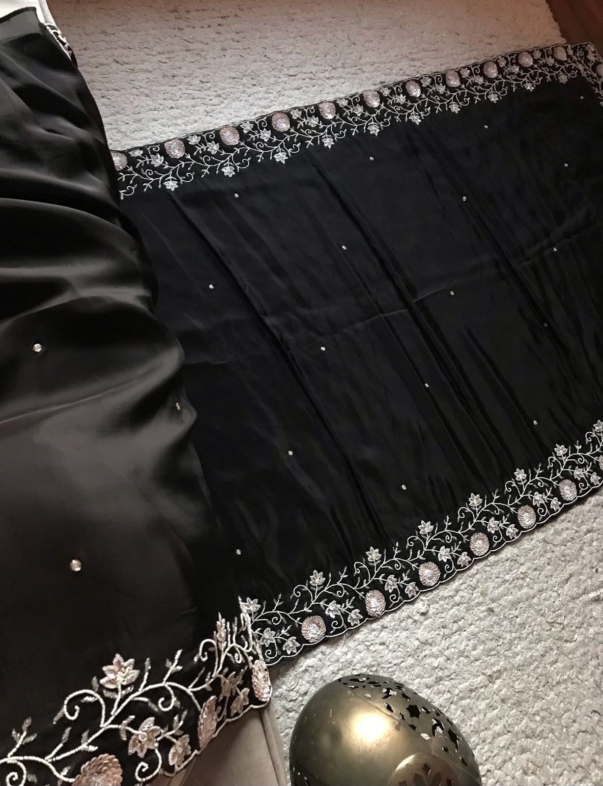 Zahana Black Premium Saree Satin Organza Sari