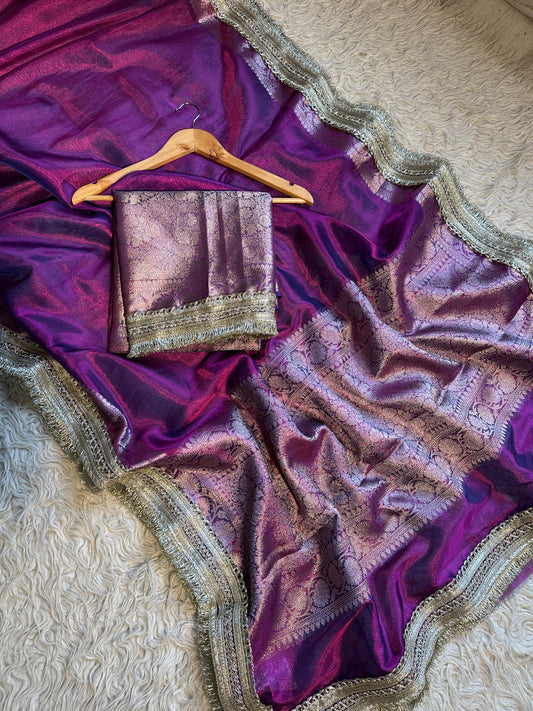 Mahiva tissue saree maharani saree lace sari
