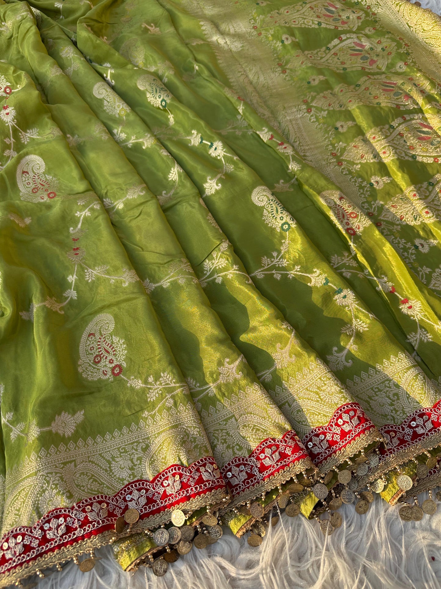 Green banarsi chinon saree traditional saree blouse