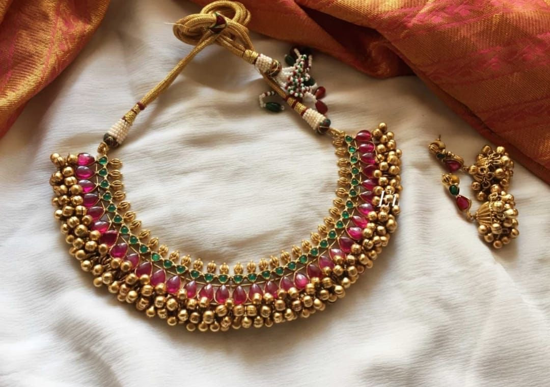 Ghungroo hasli choker set South Indian set