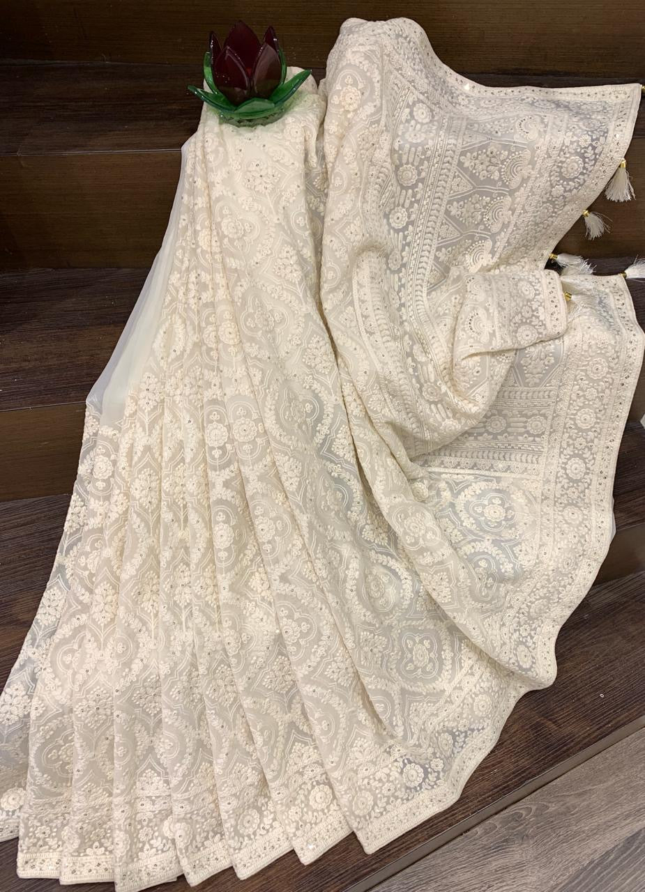 Vanika Chikankari Saree Gorgette Saree Indian Sari
