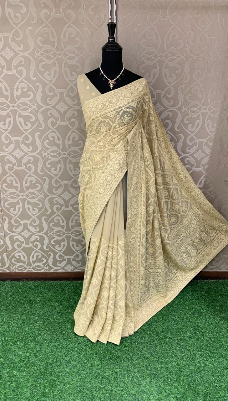 Navinika Gorgette saree Chikankari sarees blouse