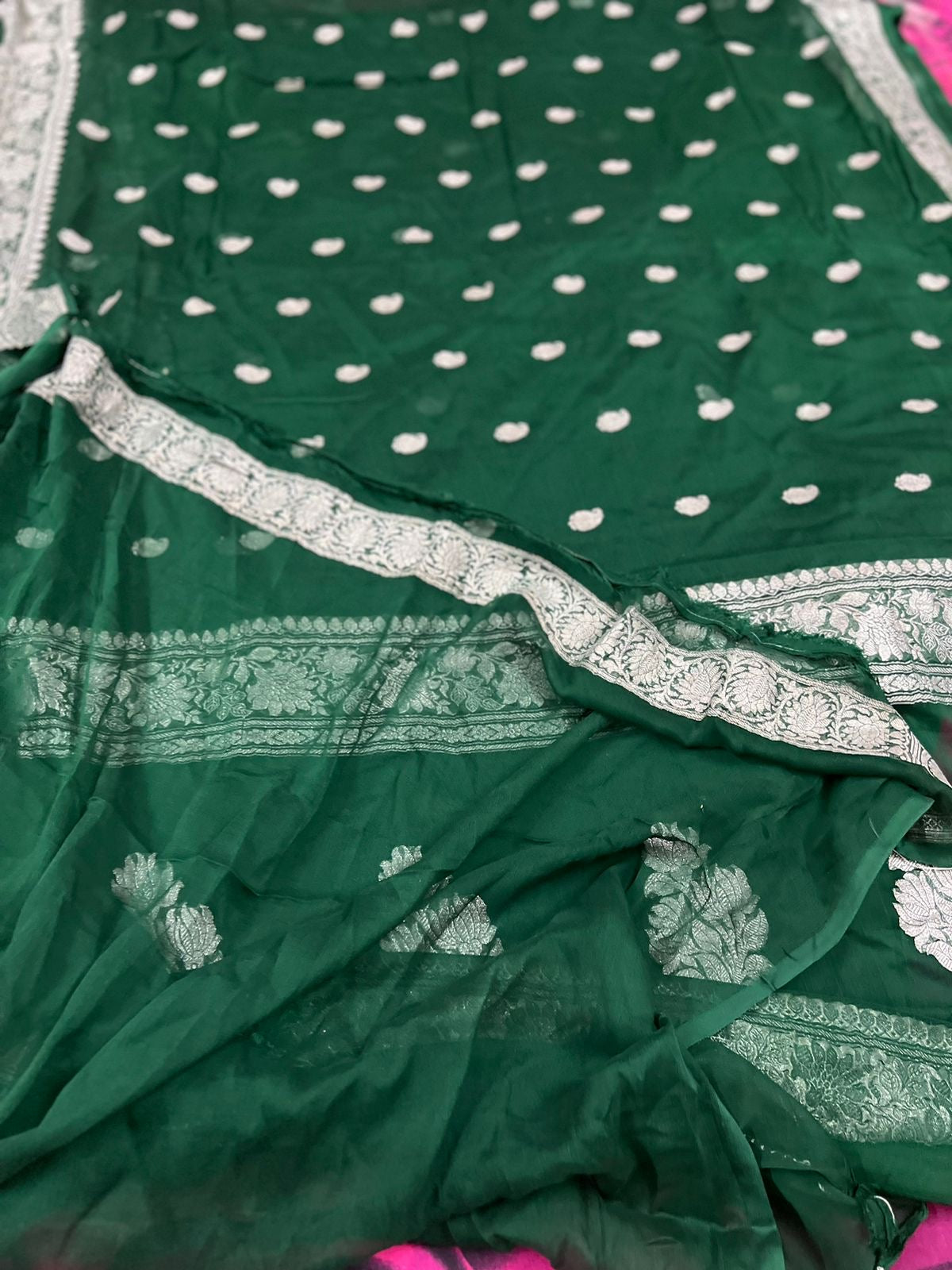 Chiffon Green Banarsi Saree khaddi chiffon saree
