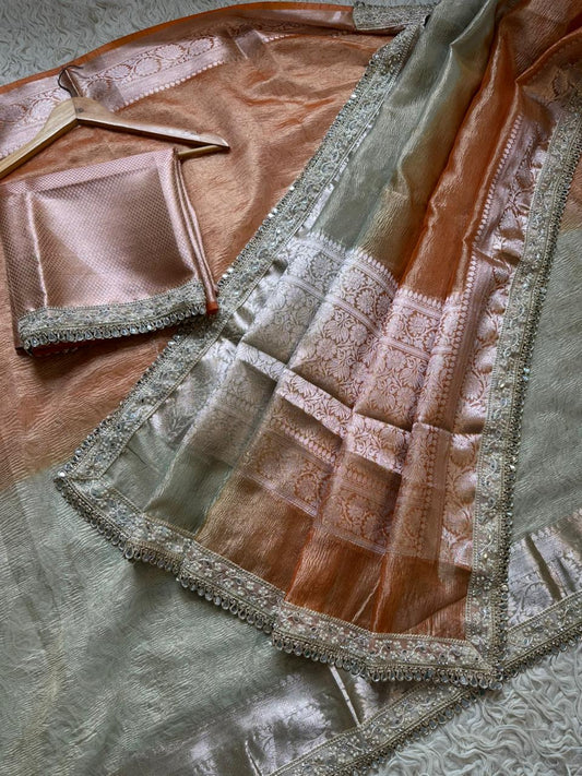 Premium crush saree tissue saree Indian saree blouse Partywear sari