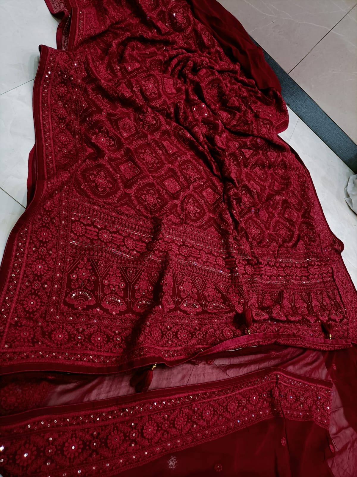 Chikankari Saree Sequence Sari Women Saree