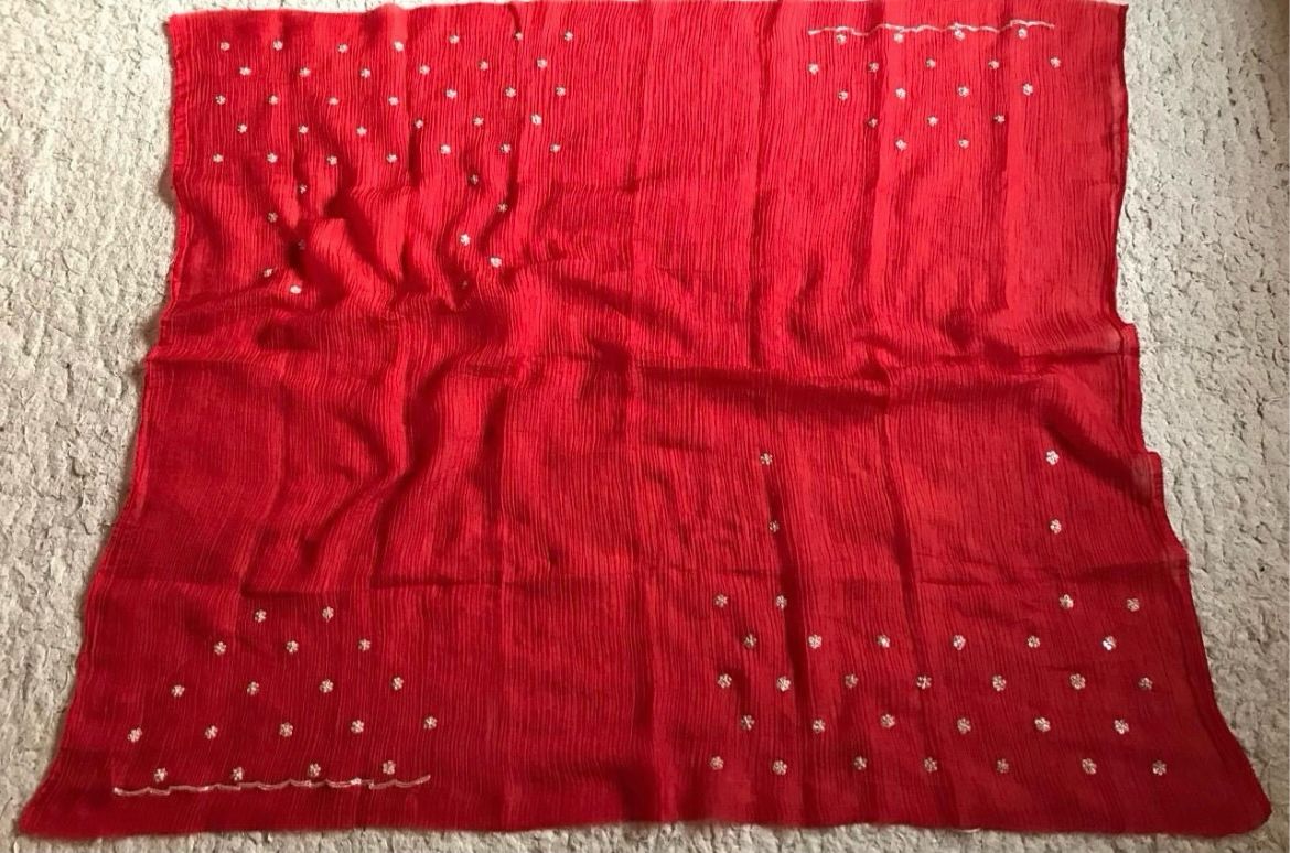 Rosila red crushed saree chinon saree Indian partywear sari reception saree blouse
