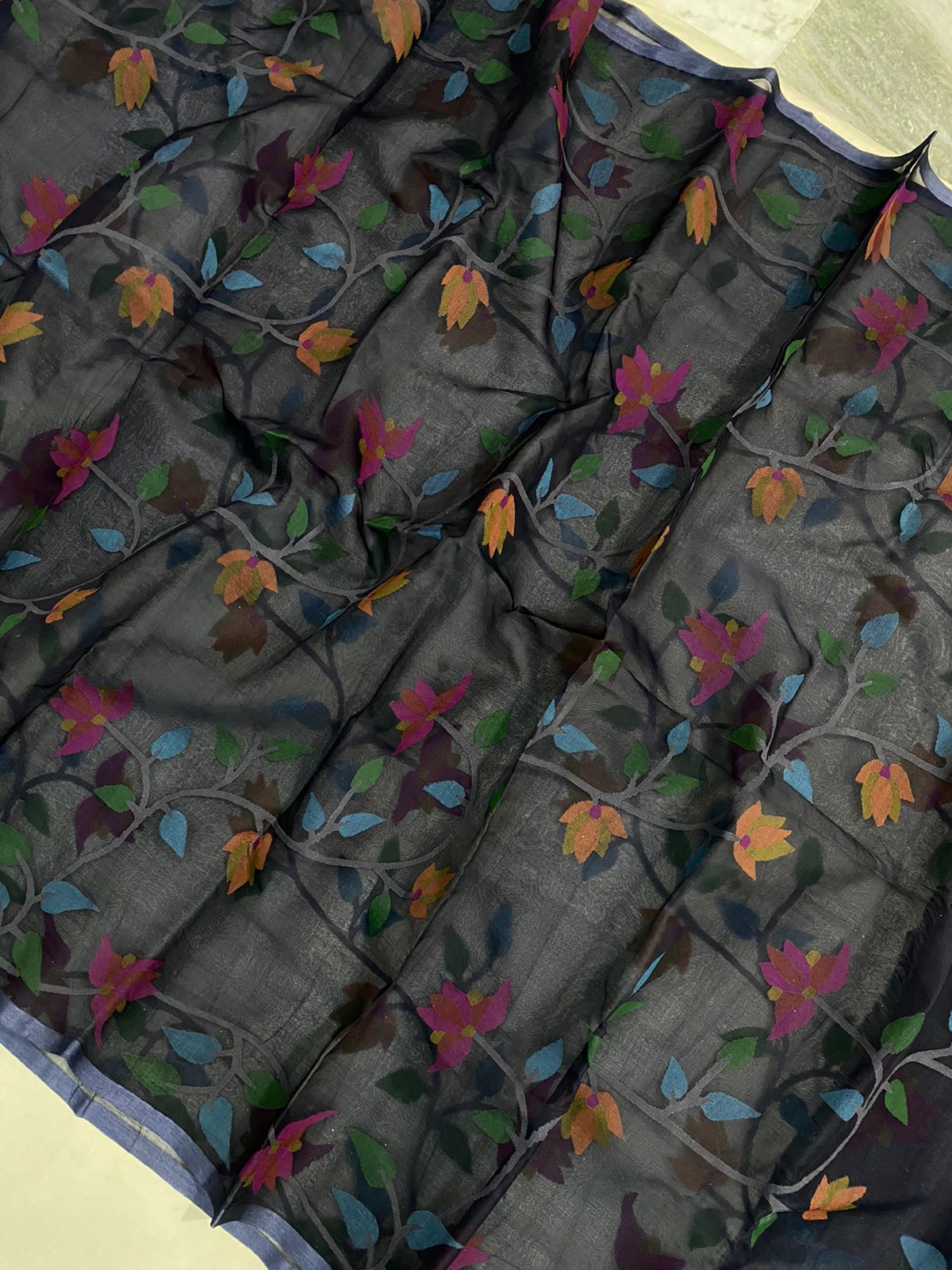 Vamika black floral tantuj jamdani saree