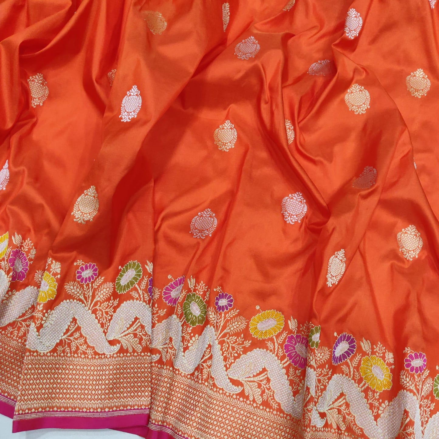 Orange Katan silk handwoven saree