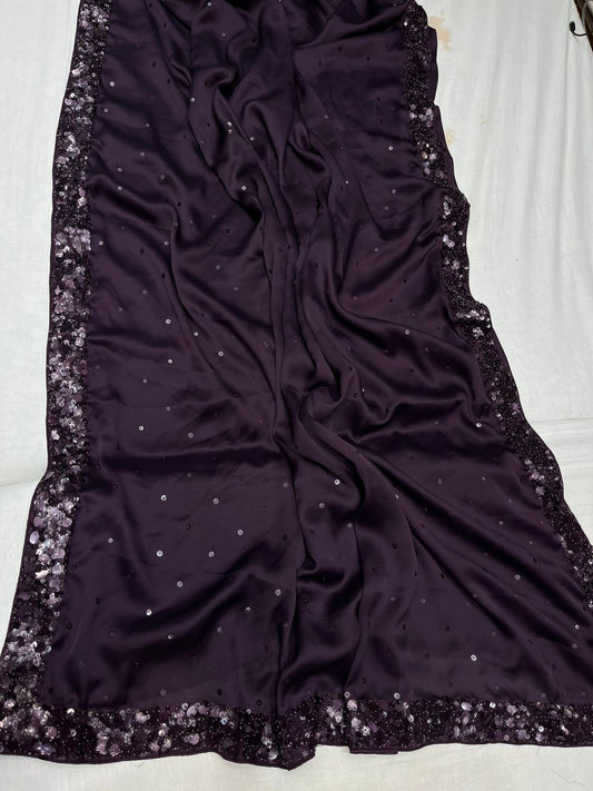 Shimir satin silk sequins saree