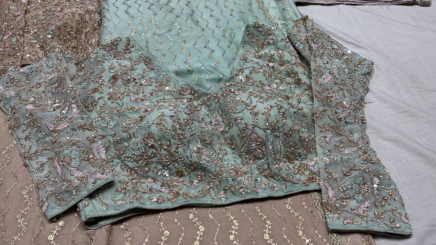 Zigzag inspired chinon sequence saree