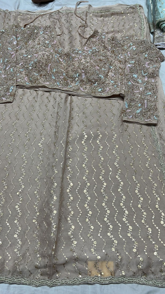 Zigzag inspired chinon sequence saree