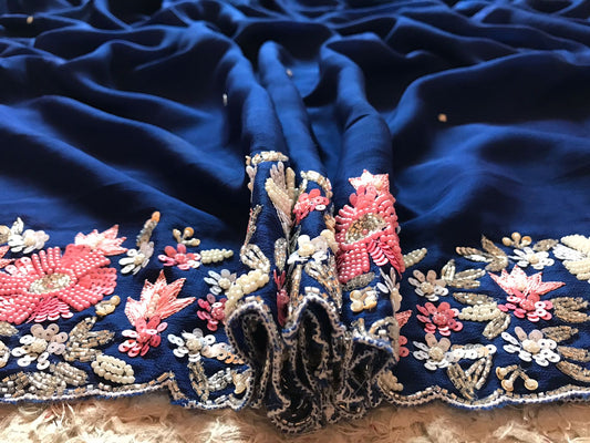 Raini blue marble gorgette saris