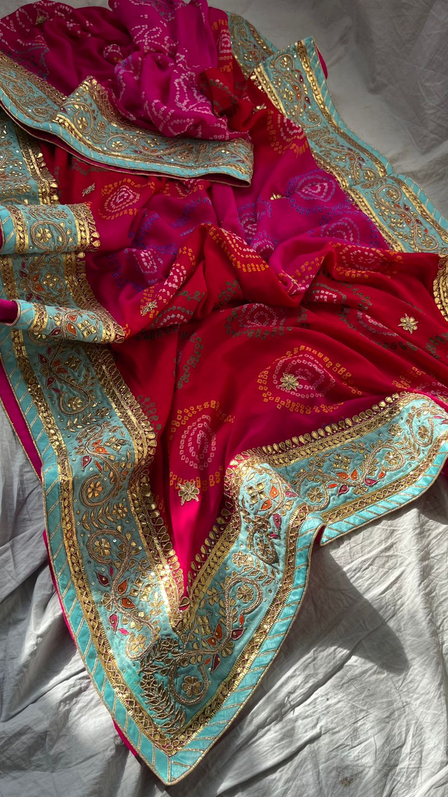 Bandhej gorgette crepe Indian sari