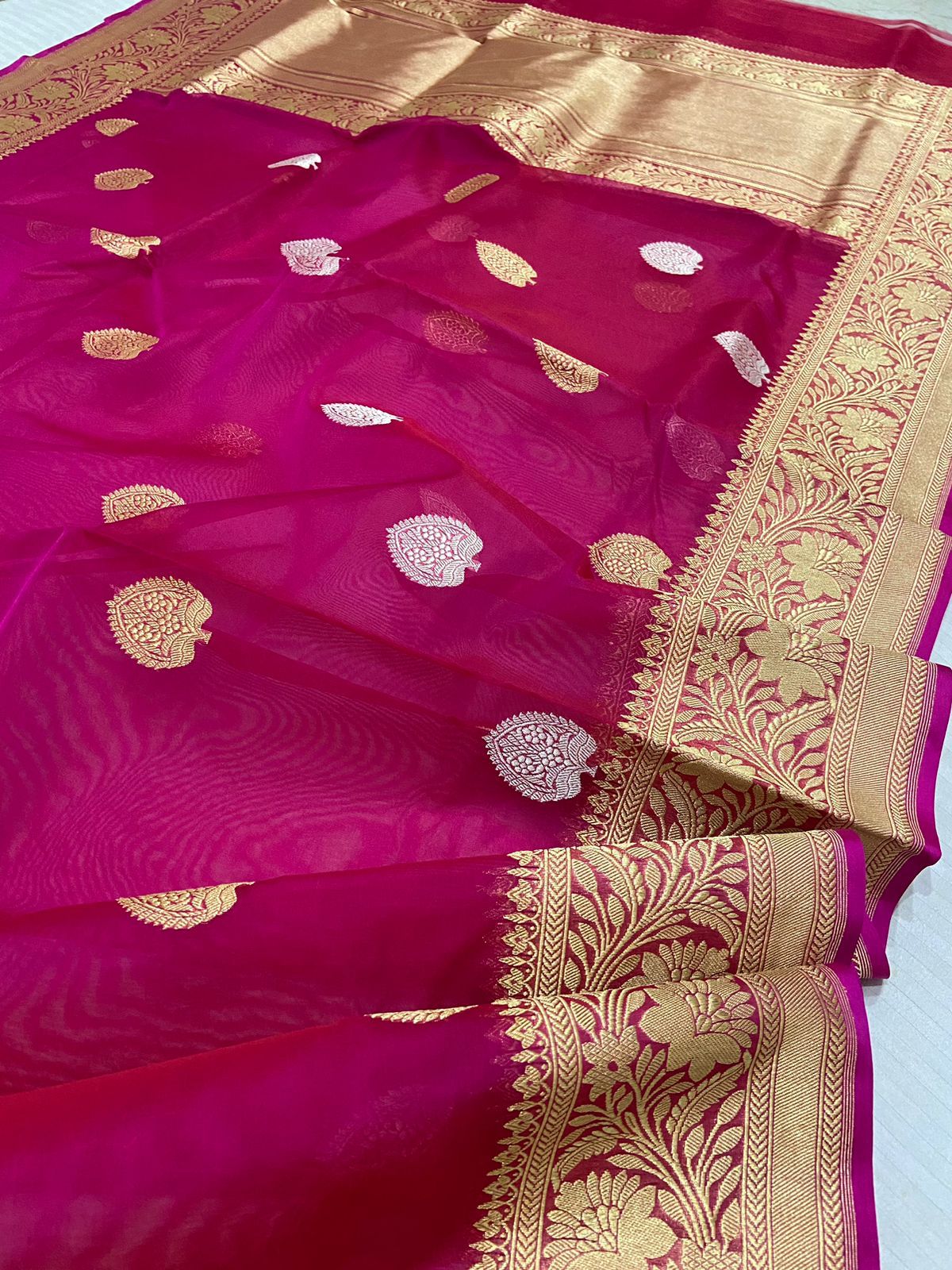 Gulabi Banarsi Kora handloom saree