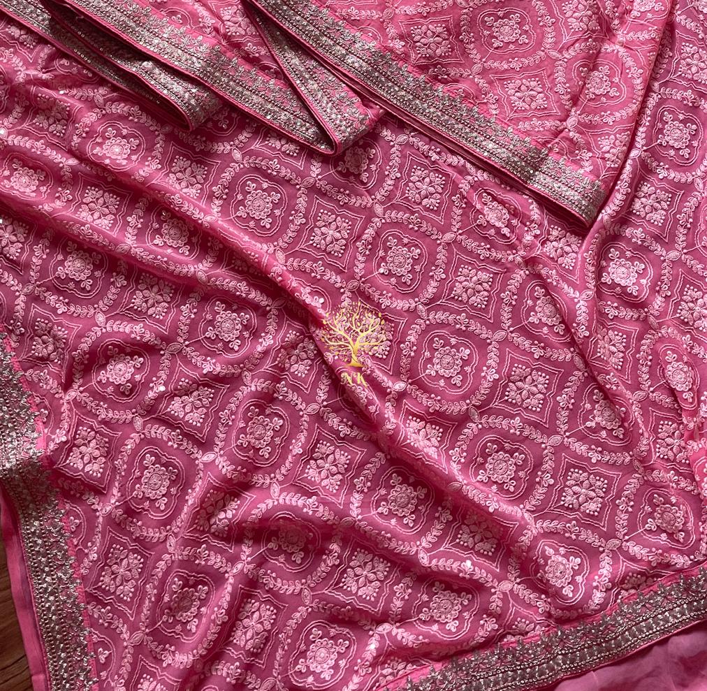 Lisa chikankari gorgette saree