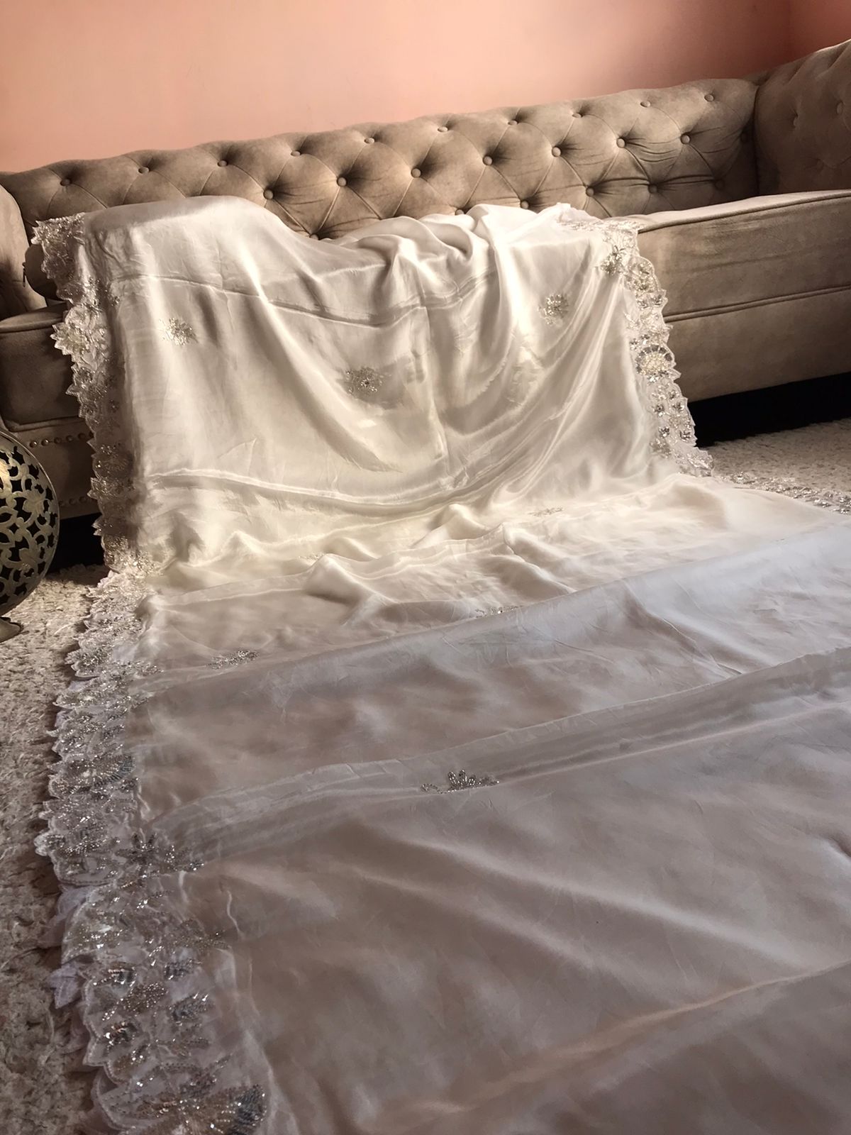 White fairly zardosi saree