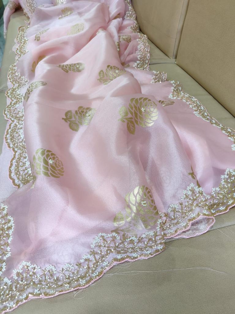 Organza foiled partywear saree