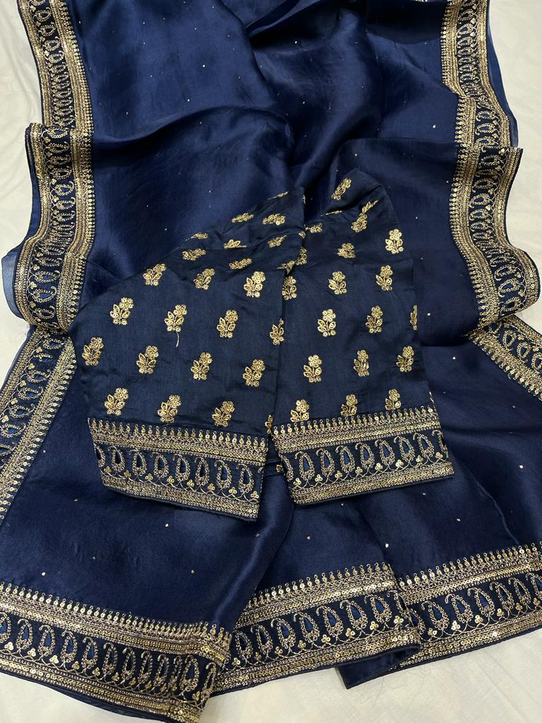 Yasmin trendy organza saree Indian saree party wear sarees women sari blouse