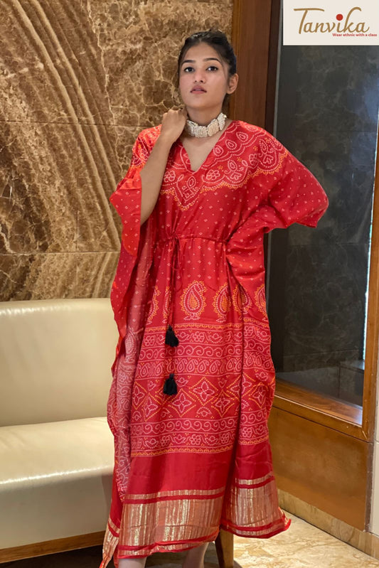 Red gajji silk kaftan