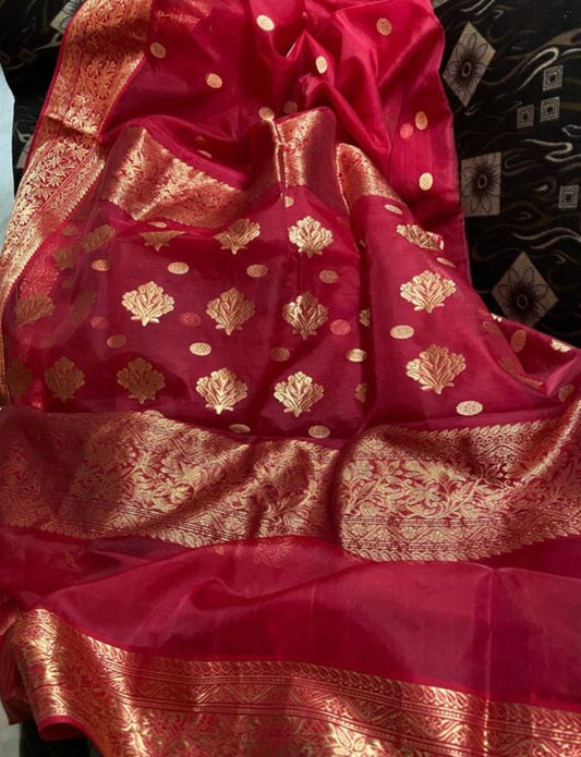 Begum red Chanderi saree Indian sarees Wedding sari