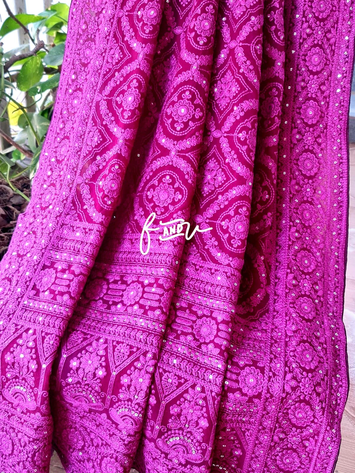 NoorJahan Chikankari saree Gorgette Sarees Indian sari