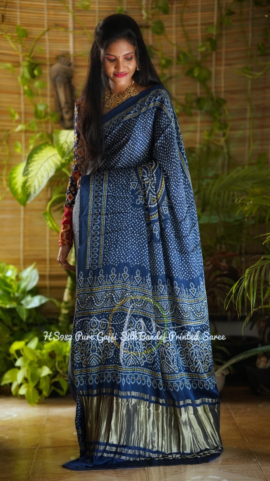 Anisha printed bandhej gajji silk saree