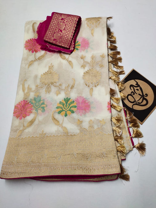 Floral banarsi gorgette saree