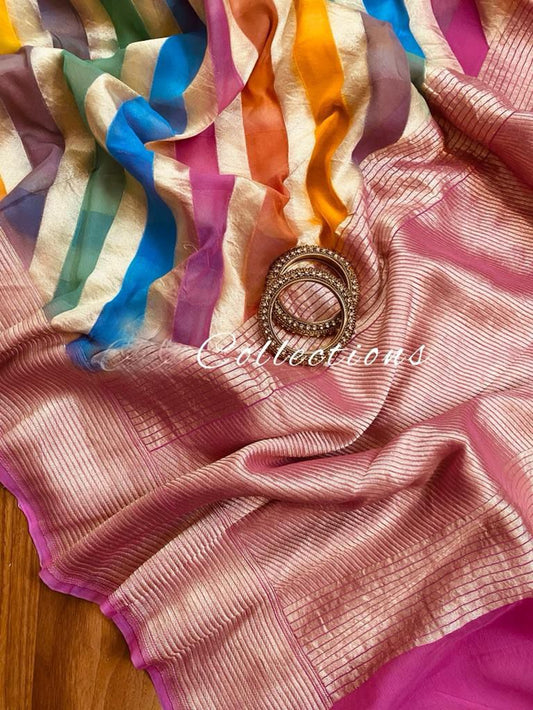 Handwoven striped zari saree