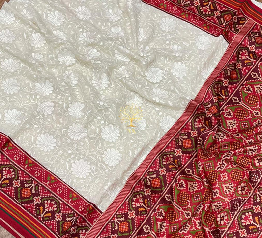 Patola inspired chikankari saree