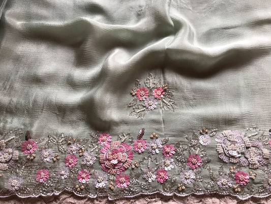 Mint embroidered premium saree