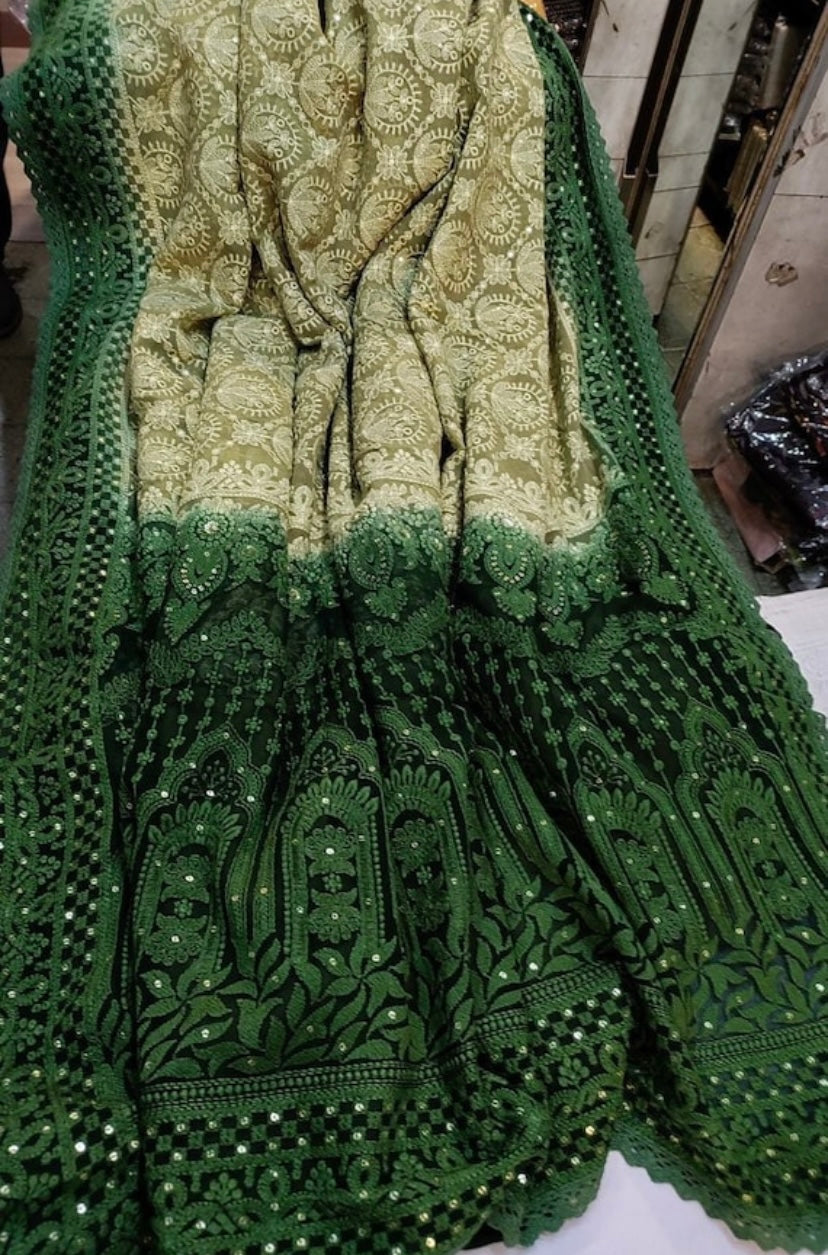 Beautiful dyed chikankari saree